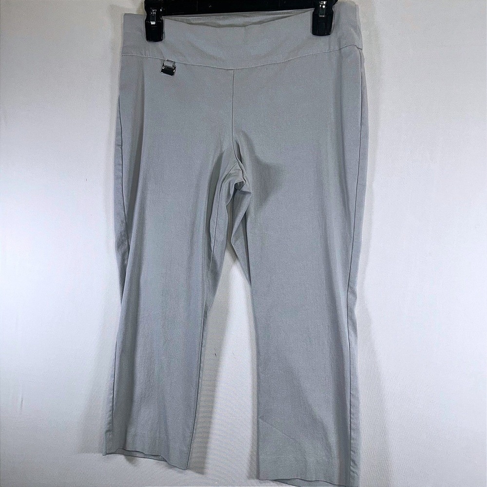 Alfani Petite Gray PullOn Capri Pants Career Business Casual Stretch Trousers